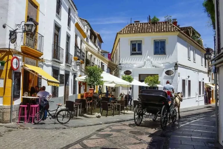 Paardenkoets in een Andalusische straat in de oude stad